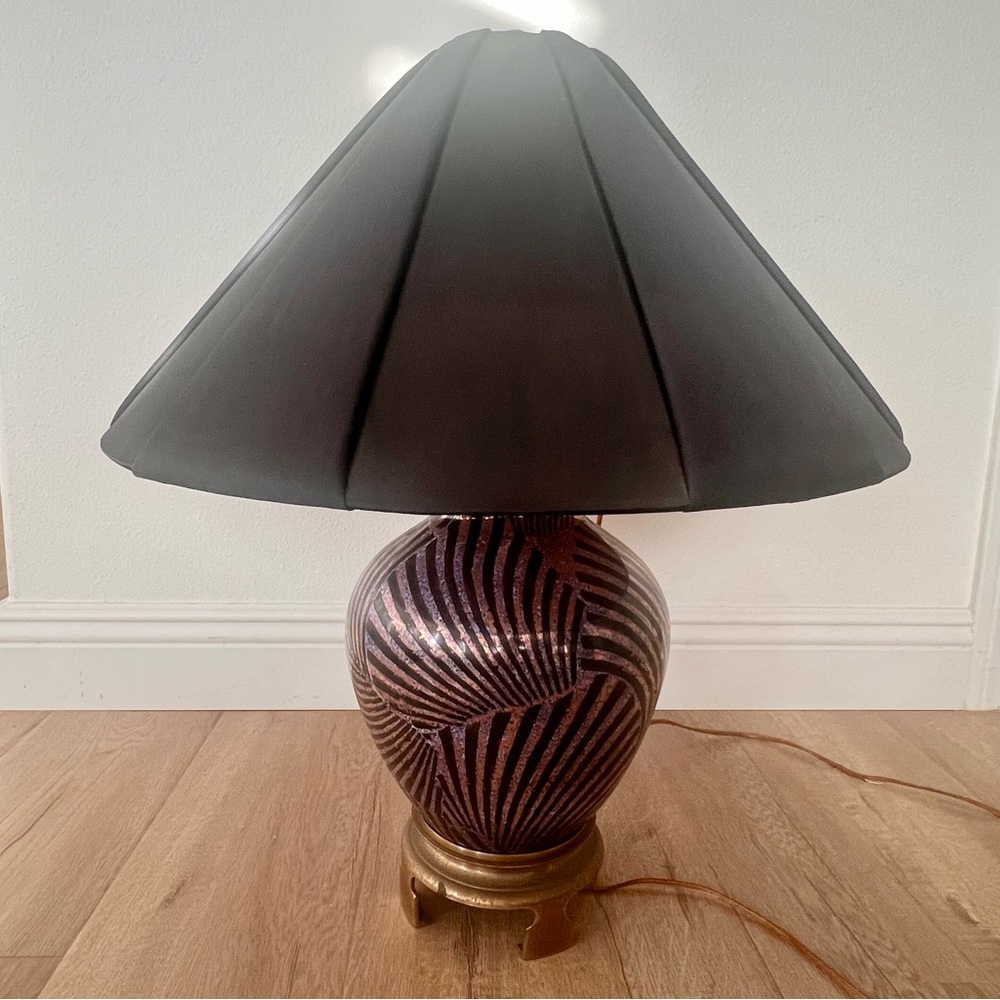VTG Frederick Cooper Table Lamp MCM Ginger Jar Enamel Inlay Brass Base‎ 24” Tall
